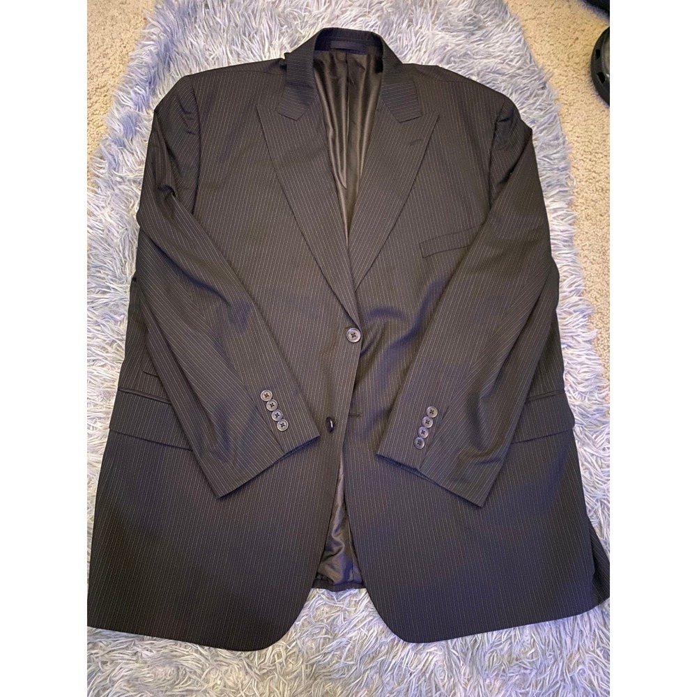 Stacy Adams Men's Blazer Jacket 42L Large Brown Pinstripe 2 Button Suit Coat